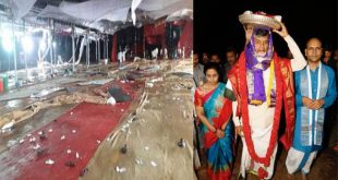 रामनवमी जुलूस के दौरान अचानक CM चंद्रबाबू नायडू पर गिरा पंडाल, लोगों में मची भगदड़